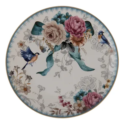 Produktbild von Clayre & Eef Frühstücksteller Ø 20 cm Weiß Rosa Porzellan Rund Blumen