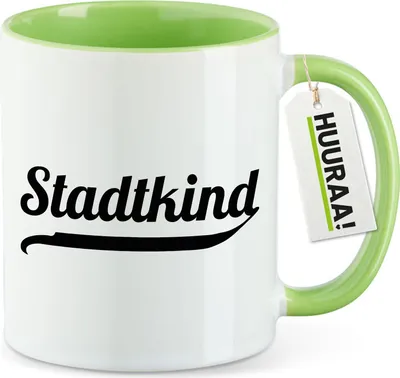Produktbild von Huuraa Kaffeetasse Stadtkind Schriftzug 330ml Grün Keramik Kaffeebecher Geschenkidee