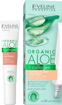 Productafbeelding van Eveline Cosmetics Organic Aloe + Collageen, vloeibare oogmaskers die wallen en donkere kringen verminderen, 20 ml