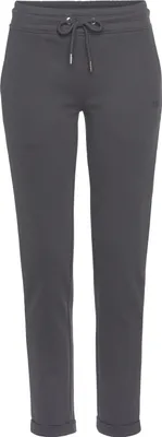A pair of dark gray sweatpants is shown against a white background.