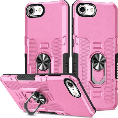 Produktbild von iPhone SE 2020 Hülle, Dual Layer Robuste Rüstung Ringhalter Ständer Schutzhülle für iPhone SE 2020 / iPhone 8 / 7 / 6s / 6 Pink