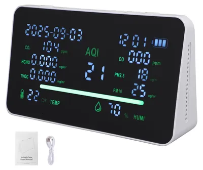 Produktbild von 11-in-1-Luftqualitätsmessgerät, Messgerät für CO2, HCHO, TVOC, PM2,5, PM10, Temperatur und Luftfeuchtigkeit in Innenräumen, tragbares Luftqualitätsmessgerät für Zuhause, Büro und im Freien, mit Akku