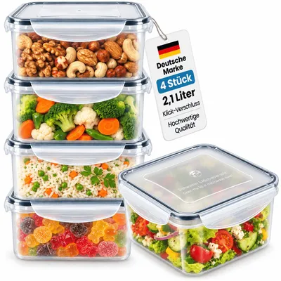 Produktbild von Frischhaltedosen 4er Set Aufbewahrungsbox Vorratsdose Gefrier Behälter 2,1 Liter