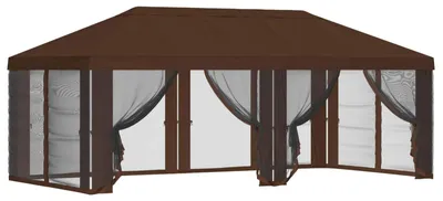Image de vidaXL Tente pavillon avec toit et parois latérales 6 x 3 m, polyester marron 190