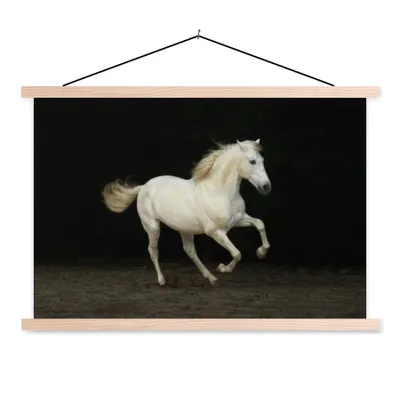 Produktbild von MuchoWow® Textilposter Pferd - Sand - Weiß 120x80 cm mit holzfarbenen Rahmen - Aufhängeset