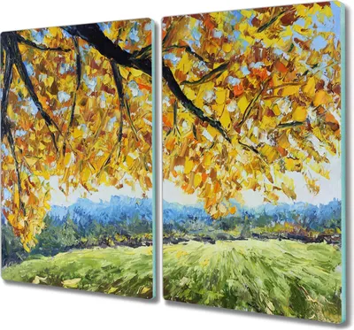 Produktbild von Coloray Schneidebrett Herdabdeckplatte 2x30x52 cm Kochplattenabdeckung Küchenbrett Hackbrett - Baum Blätter im Herbst