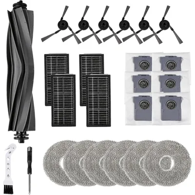 Produktbild von 25tlg Ersatzteil-Set für Dreame X40 Ultra/L40 Ultra/L10s Ultra Gen3/Mova P50 Pro – 1 Hauptbürste, 6 Seitenbürsten, 6 Staubbeutel