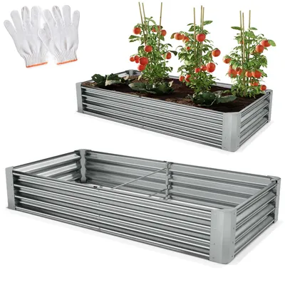 Produktbild von ONBEST Hochbeet Stahl | inklusive Werkzeug und Handschuhe | Silber | 90x30x180 cm | 0,4mm | Wetterfest | langlebig