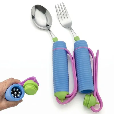 Produktbild von 2er-Set angepasstes Besteck,geeignet für Handzittern,ältere Menschen,Arthritis und Parkinson,speziell für Senioren,erleichtert selbstständiges Essen