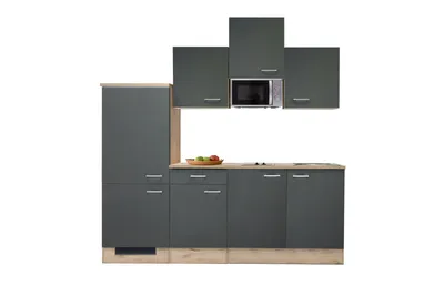 Produktbild von Singleküche mit E-Geräten - 210 cm breit - Basaltgrau Matt San Remo Eiche – Morena