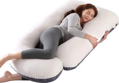 Image de Coussin de grossesse, en forme de J, pour tout le corps, avec housse en velours lavable 100% coton,Blanc&Gris