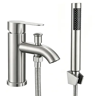 Produktbild von Einloch-Badewannenarmatur mit gebogenem Auslauf und Handbrause