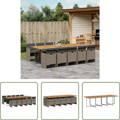 Produktbild von The Living Store 11-tlg. Garten-Essgruppe mit Kissen Grau Poly Rattan