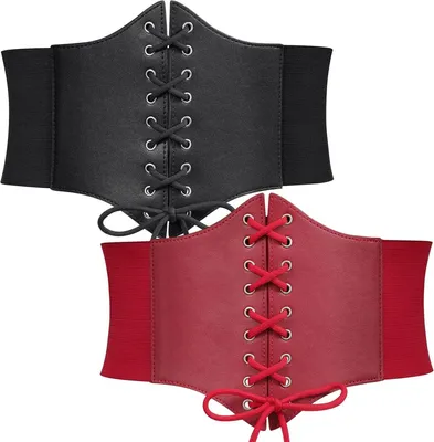 Image de Ceintures pour femmes, larges, lot de 2, en dentelle avec lacets, élastiques, pour Halloween