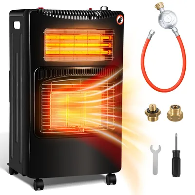 Zdjęcie produktu dla Ogrzewacz gazowo-elektryczny 2-w-1 Vigevee, 4200W/1200W, z ceramiczną i kwarcową grzałką, 3 stopnie mocy grzewczej, system ODS, 4 kółka, w zestawie 2 adaptery EU