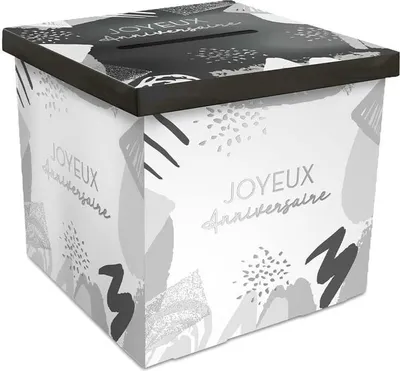 Zdjęcie produktu dla Pudełko z dekoracją Happy Birthday 20 x 20 x 20 cm srebrno-białe -