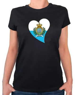 Produktbild von Huuraa Damen T-Shirt San Marino Flagge Herz S Black Bio Baumwolle Fairtrade Damenshirt Geschenkidee