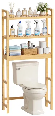 Toilettenregal aus Bambus, 3 verstellbare Ablagen, natur