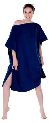 Produktbild von Poncho-Badetuch für Erwachsene als Umziehhilfe, Surfponcho, Handtuch aus 100% Baumwolle in Frottee-Qualität - saugstark und weich, blau