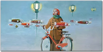 Produktbild von Coloray Küchenrückwand 100x50 Spritzschutz aus Glas - Malerei eine Frau Fahrrad Nebel