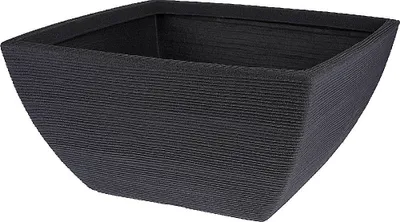 A dark gray square planter with a textured surface.