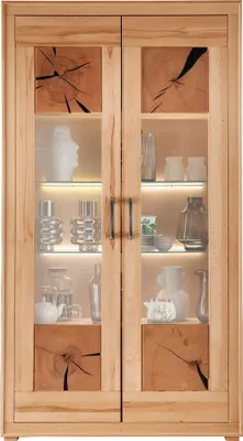 Produktbild von Vitrine "WZ-0315" aus Kernbuche in natur geölt mit 2 Einlegeböden. Abmessungen (BxHxT) 106x201x40 cm