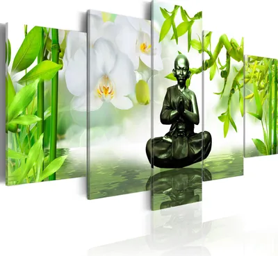 Produktbild von Modernes Wandbild 020113- 267 (100x50) - 5 Teilig Bilder Fotografie auf Vlies Leinwand Foto Bild Dekoration Wand Bilder Kunstdruck Buddha