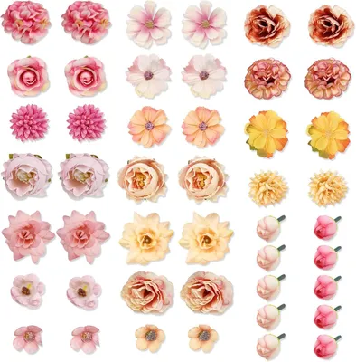 Produktbild von 50 Stück Kunstblumen, Rosa und Orange Blütenköpfe, Seidenblumen für DIY Wohnkultur, Hochzeit