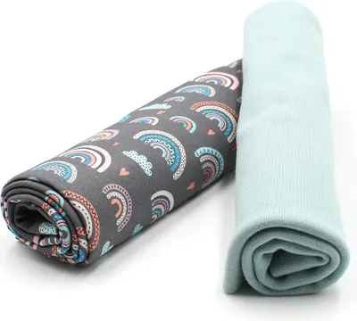 Produktbild von Jersey-Stoffset 0,5 m für Kinderkleidung (Pastell-Regenbogen-Grün + Hellblau, 25er Set)