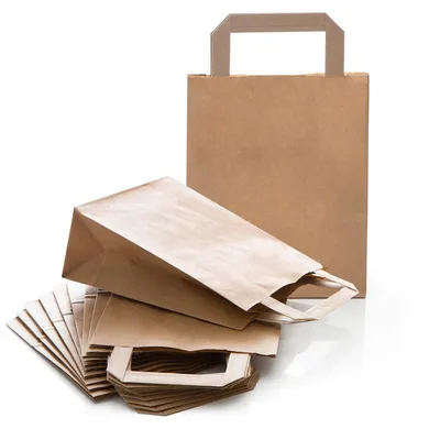 Obrázek produktu pro Omgoods - Velké hnědé papírové tašky s uchem - 100 kusů, dárkové tašky