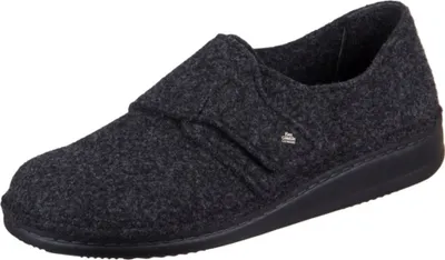 A single dark gray slipper is shown against a white background.