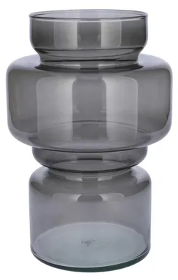 Produktbild von Bellatio Design Blumenvase - grau transparentes recyceltes Glas - 17 x 25 cm - Vase