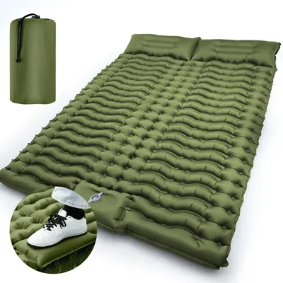Produktbild von Campingmatte 10 cm dick - Doppelte selbstaufblasende Luftmatratze - Wasserdicht - Eingebaute Fußpumpe - Ultraleicht für 2 Personen - 192x125 cm