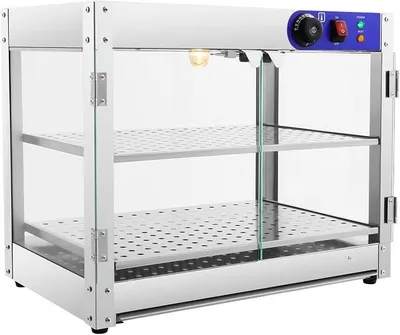 Produktbild von Kommerziell Heiße Theke Warmhaltetheke Warmhaltevitrine Speisenwärmer 30°C-85°C, 2Ablagen Warmhaltevitrine
