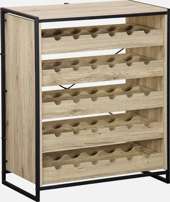 A wine rack with multiple shelves.