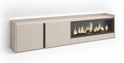 Image de Meuble tv effet bois beige 212x35x50cm cheminée effet feu XXL