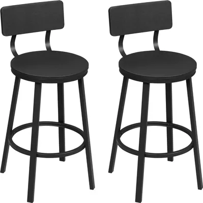 Produktbild von WOLTU Barhocker rund, Tresenhocker, Küchenhocker mit Rückenlehne Fußstütze Metallgestell : Schwarz 2 Farbe: Schwarz Stückzahl: 2