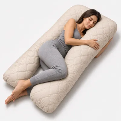 Produktbild von Schwangerschaftskissen Bodypillow | Bezug gepolstert und gesteppt mit Reißverschluss waschbar 140 x 75 x 20 cm beige