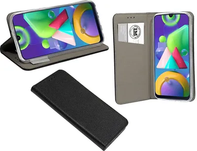 Produktbild von Buch Tasche "Smart" kompatibel mit SAMSUNG GALAXY M21 ( M215F ) Handy Hülle Etui Brieftasche Schutzhülle mit Standfunktion, Kartenfach Schwarz