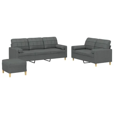 Produktbild von 3-tlg. Sofagarnitur mit Kissen Dunkelgrau Stoff