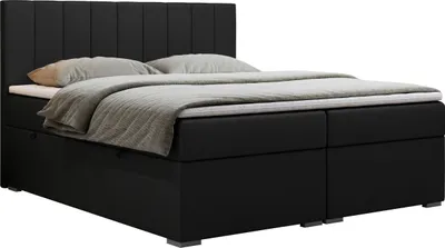 Produktbild von Boxspringbett 160x200, Bett 160x200 mit Matratze und Topper, Boxspringbett mit Bettkästen, Doppelbett - LOPE - 160x200 - Schwarz - Kunstleder - H3