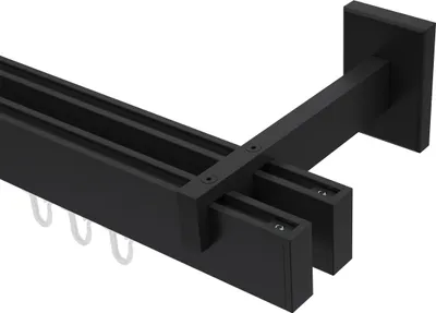 Immagine prodotto di Asta per binario interno Interdeco / asta per tende con binario interno nero, tipo Smartline Paxo (cappuccio), 14x35 mm a 2 binari, 280 cm
