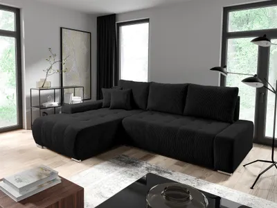 Produktbild von Ecksofa Sofa mit Schlaffunktion VOGAR Stoff Poso Schwarz Ottomane Links