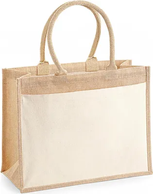 Image de Westford Mill W427 | Coton Pocket Jute Shopper 42 x 33 x 19 cm - Couleur : Natural - Taille : One Size