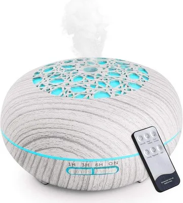 Productafbeelding van Aromadiffuser met afstandsbediening, luchtbevochtiger 550 ml, ultrasone vernevelaar, geurlamp met 7 kleuren LED, waterloze automatische