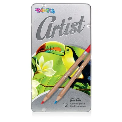 Image de ARTIST crayons de couleur 12 couleurs dans une boîte en métal Colorino