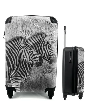 Produktbild von MuchoWow® Koffer Handgepäck Trolley Rollkoffer Kleine Reisekoffer mit 4 Rollen - Drei grasende Zebras - Cabin Size < 55x40x23 cm & 55x40x20 cm - Fotokoffer - Kabinenkoffer - Boardgepäck - Reise-Box - Reisekoffer - Reisegepäck - Koffer mit Bild - Trolley für Kinder