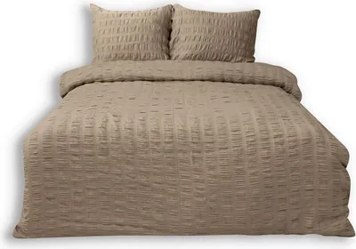 Produktbild von Satin Bettwäsche Set 160x200 Geprägt Einfarbig Beige Dunkel Premium Baumwolle