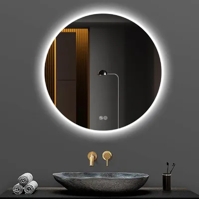 Produktbild von AIORBER LED Badspiegel rund 70cm mit Beleuchtung Anti-Beschlag dimmbar 3 Lichtfarben Wandspiegel Badezimmerspiegel Kosmetikspiegel Silber