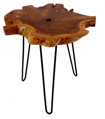 Produktbild von Teak Beistelltisch WILD 50cm Baumscheibe Couchtisch mit Jahresringen